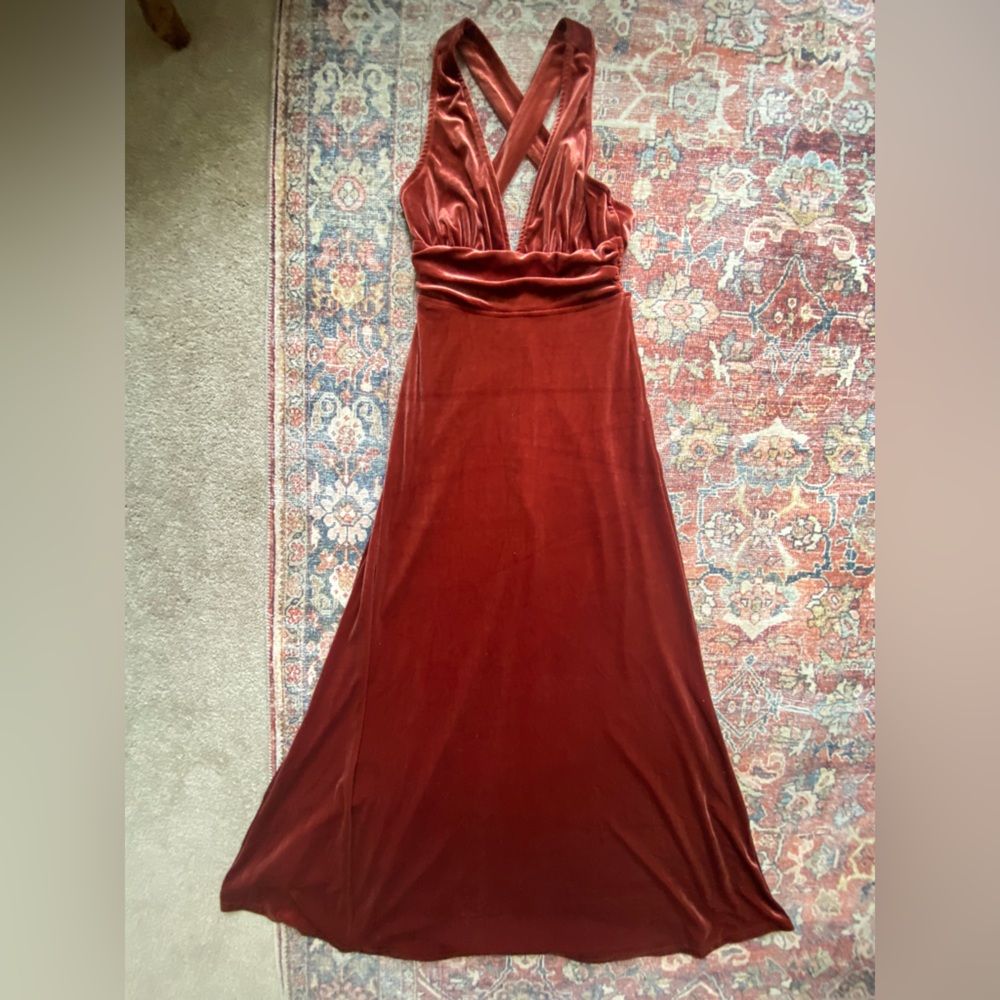 Red velvet evening gown